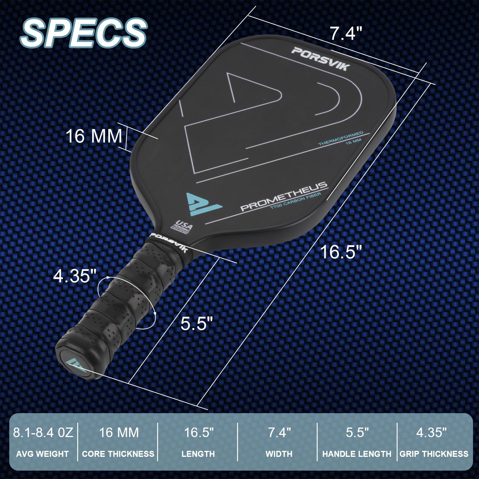Amazon | PORSVIK 熱成形ピックルボールパドル 16mm 未加工T700